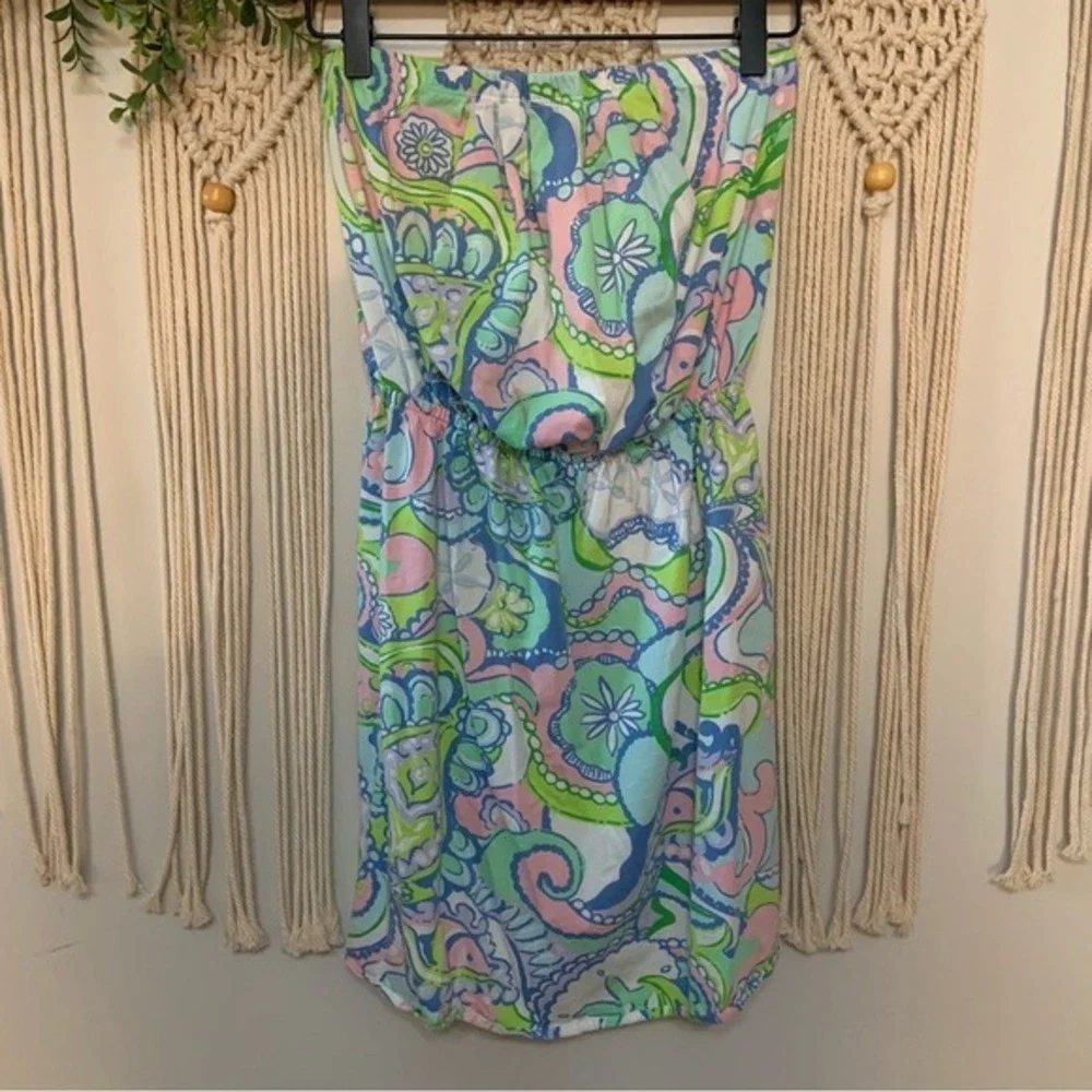 LILLY PULITZER‎ Windsor Strapless Dress Multi Conch Republic 100% Cotton Small - Picture 2 of 13